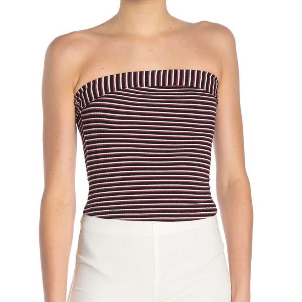 Free People Tube Top Striped Red Black White XS New
